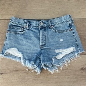 Free People Blue Distressed Jean Shorts